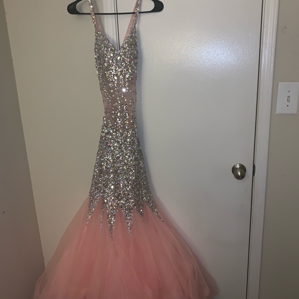 Pink mermaid sequin prom dress